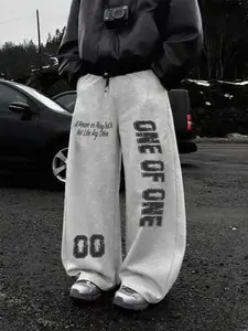 Gray Oversized "ONE OF ONE" Graphic Sweatpants - Streetwear Bottoms, 2026 Trending Unique Streetwear, Soft Fabric Perfect for Street Style Gatherings & Daily Outings, Bold Unique Slogan Design That Stands Out, Versatile Loose Fit for Easy Matching