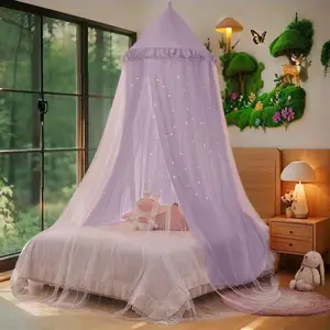 Bed for Girls, Layer with Cutout Stars, Breathable Dream & Washable Purple, Fits Twin/Full Bed - Fairy Bed Tent for Kids Room Decor, Purple