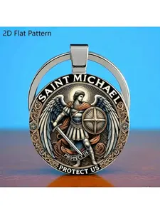 St. Michael the Guardian Zinc Alloy Keychain & Bag Charm — Featuring an Exquisite 2D Combat Relief Design Inscribed with "Guard Us"; A Sturdy and Durable Accessory for Men's Car Keys and Bags.