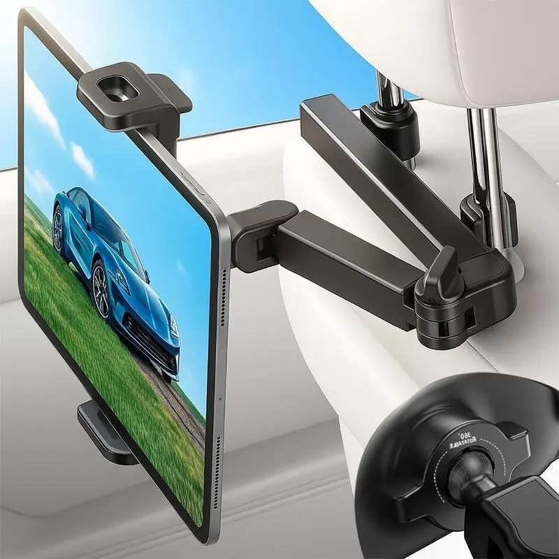 Car Headrest Tablet Holder - 3-in-1 Adjustable Extension Arm Back Seat Mount, Cars Accessories, Road Trip Essential for Kids