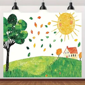 1pc The Very Hungry for CATERPILLAR Tapestry Backdrop - Whimsical Nature Scene with Trees, Sun & Leaves, Durable 100% Polyester Fabric, Multiple Sizes (40x30 to 90x60 Inches) for Birthday Parties, Photo Booths, Indoor Wall Decor - Easy to Hang