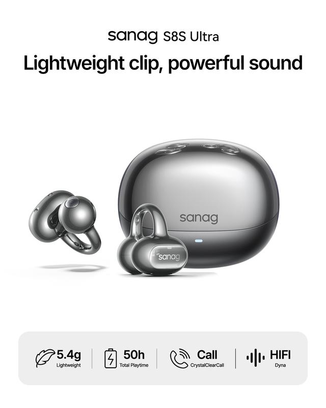 Sanag S8S Ultra Ear Clip Earbuds - 50H Playtime IPX67 Waterproof for Sports Running Office