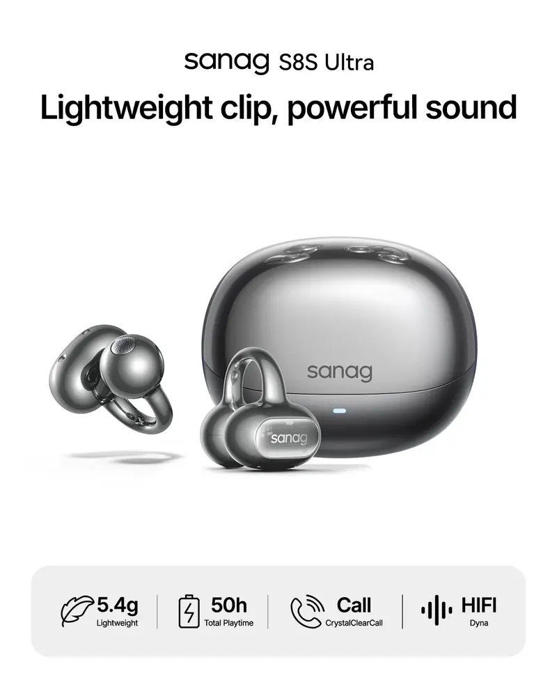 Sanag S8S Ultra Ear Clip Earbuds - 50H Playtime IPX67 Waterproof for Sports Running Office