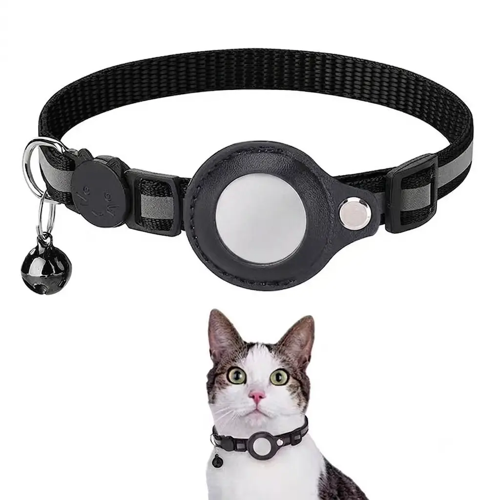 Reflective GPS Tracker Pet Collar - High Visibility Night Safety Cat & Dog Tracking Collar with Bell (Tracker not included)