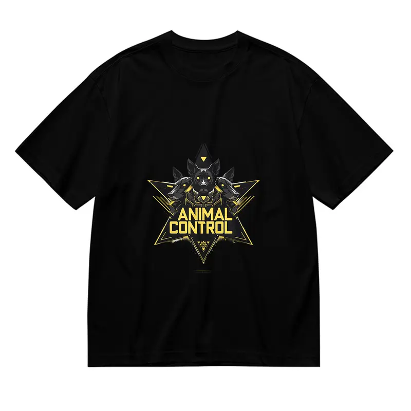 Men's Black T-Shirt Heavyweight 6.1oz 100% Cotton Classic Fit Short Sleeve Tagless Crew Neck Dogs,triangle,yellow Double-Stitched Hem & Reinforced Shoulders Menswear Top