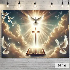 Heavenly Faith Scene Backdrop Angel Light Religious Theme Tapestry Wall Hanging Photography Background Party Celebration Wedding Birthday Home Decor Polyester Fiber