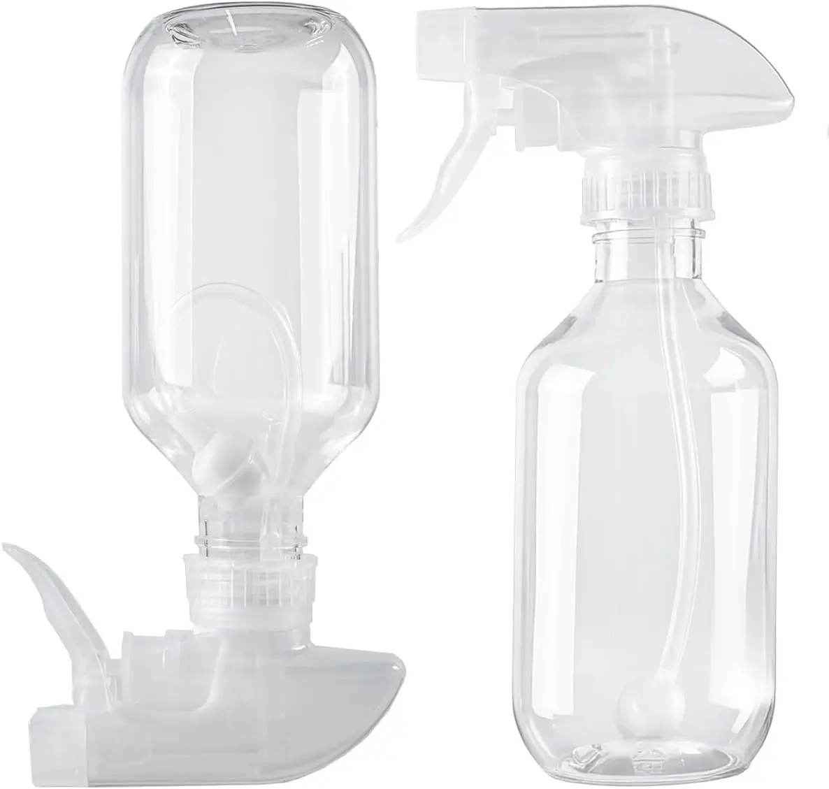2 Pack 360° Spray Bottles, 10 oz Plastic Small Containers with Adjustable Spray Nozzles, Spray Bottles for Hair, Cleaning Solutions, BBQ and Plants Clear