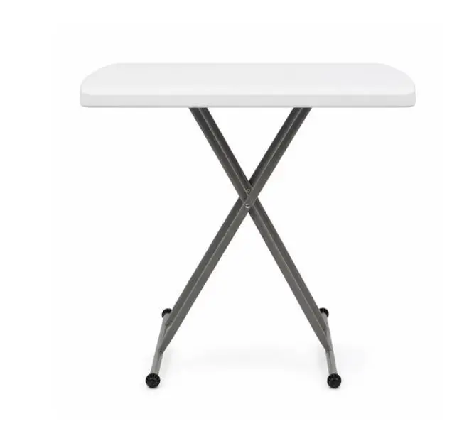 Alvantor Adjustable Folding Table, 30 x 20 in Small HDPE Portable Personal Table with Steel Legs, White Gray, Indoor Outdoor Use