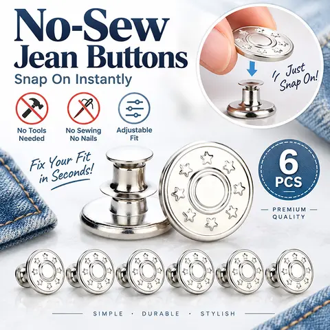 No-sew Instant Button for Jean, 6 Counts Round Detachable Metal Buttons, Clothes Accessories for Men & Women, Household Sewing Accessories for Jeans Trousers Clothes, Summer Essentials