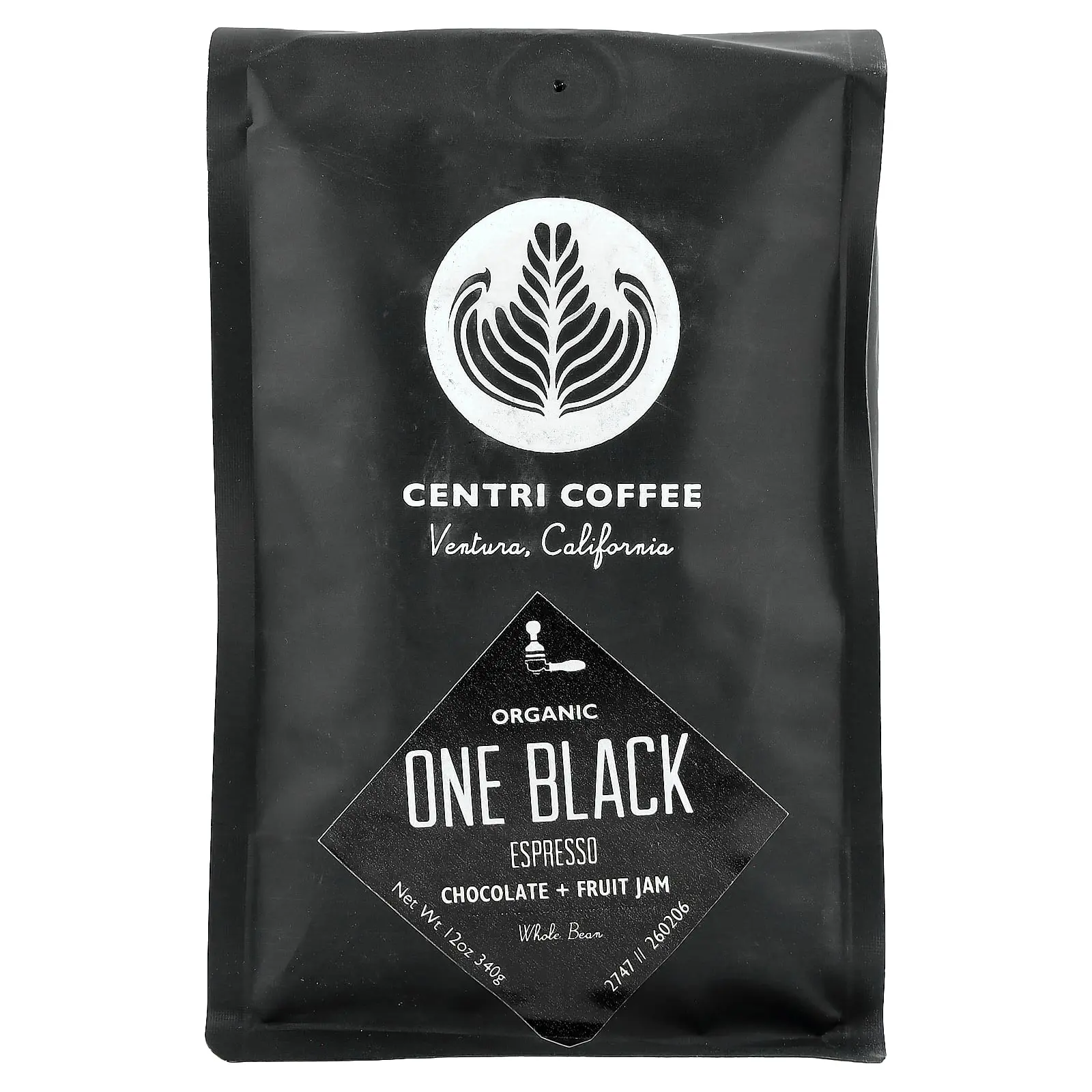 Centri Coffee Organic One Black, Chocolate + Fruit Jam, Whole Bean, Espresso, 12 oz (340 g)