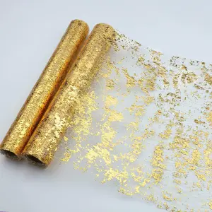 Snowkingdom 2 Pieces Gold Table Runner, Sequin Glitter Foil Metallic Thin Mesh Runner Roll 11"x108", Gold Table Decorations for Event Party, Wedding, Birthday Party, Christmas