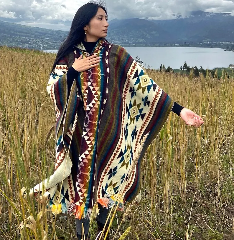 Alpaca Handcrafted Poncho Yellow Desert II Exclusive Design Unisex 48x38 inches One Size Closed Front for Women and Men