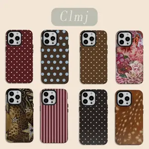 luxury Ins Brown Red Polka Dots Phone Case for iPhone 17 16 15 14 13 12 11 X XS XR XSMAX 7 8 Air Pro Max Plus Double-layer Cover