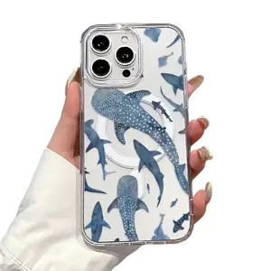 Whale Shark Pattern Magnetic Phone Case For iPhone 11–17 Pro Max| Clear Anti-Yellow Shockproof Protective Casing| Wireless Charging Compatible