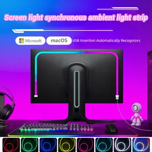 Sync RGB LED Strip Light for Gaming Monitors, Adjustable Rgb Lighting, Rgb Backlit, Colorful Backlight Support Wind MAC Systems, Fits 24-27-32 Inch Screens, Easy Desktop Installation, Neon Light
