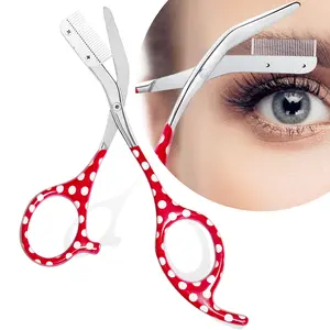 Eyebrow Trimmer With Comb, Stainless Steel Facial Grooming Scissors Kit, Professional Precision Eyebrow Scissors, Perfect For Gifts For Men And Women (Red polka dot)