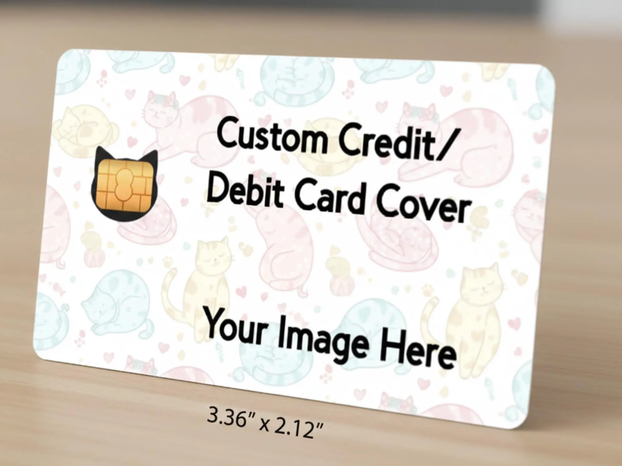 Custom Debit & Credit Card Cover, Personalized Bank Card Skin with Cute Cat-Head Chip Cutout, Premium Durable Waterproof Vinyl Sticker, Scratch-Resistant, Fits Most Cards, Unique Gift for Cat Lovers, Pet Parents, Kawaii Aesthetic Fans, Custom Photo Design