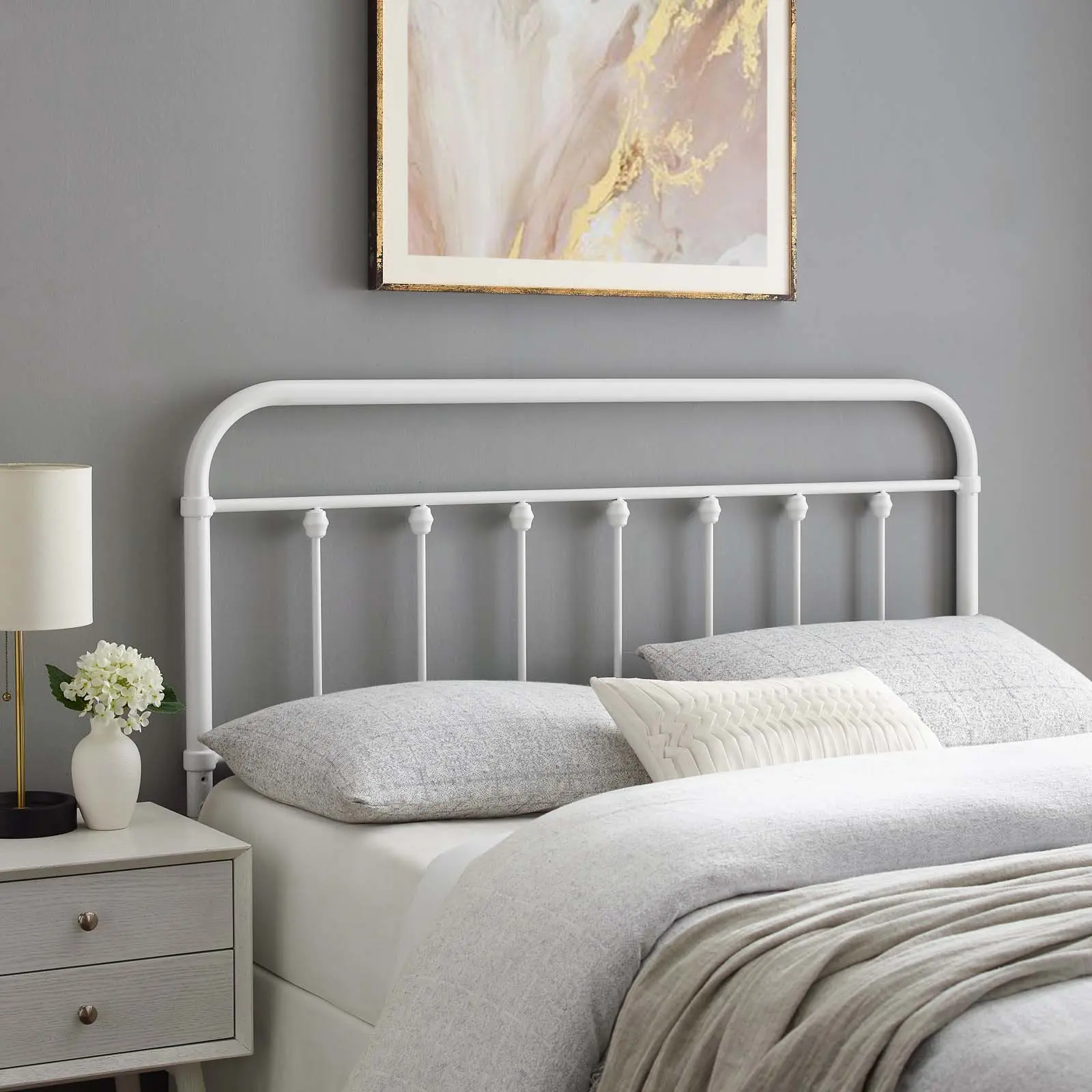 Modway Sage King Metal Frame Headboard - White, Adjustable, Flexible Height Alignment, Modern Bedroom Elevated Home Headboard, Adjustable Headboard