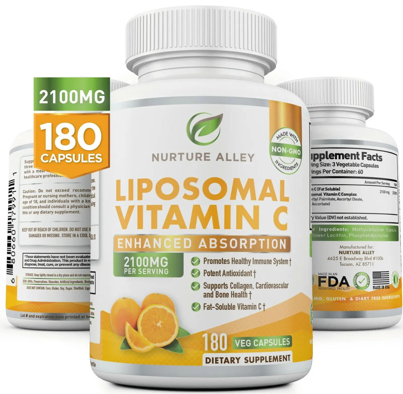 Nurture Alley Liposomal Vitamin C 2100mg 180 Caps High Absorption Support