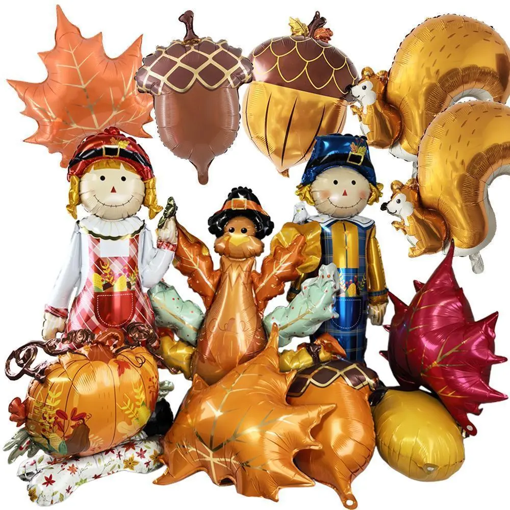 Fall Thanksgiving Inflatable Pumpkin Turkey Balloon Scarecrow Boy And Girl  Maple Leaf Squirrel Pine Cone Balloons Decorations