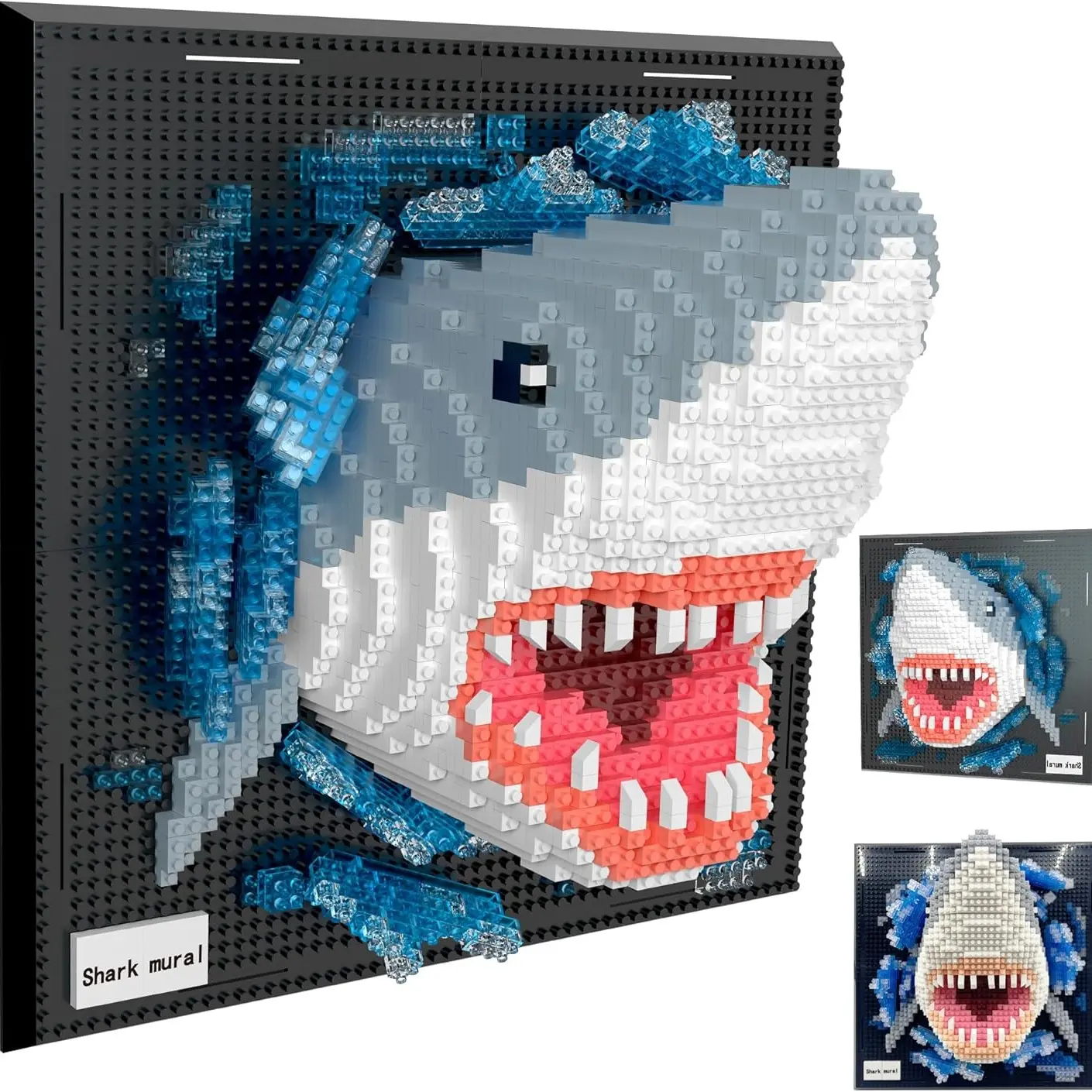 2166pcs Adult 3D Wall Art Shark Building Kit, Abs Material Megalodon Shape, Ocean Animal Blocks for Wall Decor or Desk Display