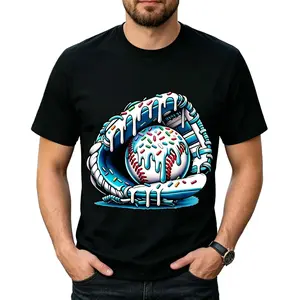 【Viral TikTok Shirt】【Casual Summer T Shirt】 Baseball Drip Graphic Tee – Ice Cream Sprinkles Baseball Glove Design, Retro Streetwear Short Sleeve T-Shirt, Casual Sports Tee, Baseball Fans, Sports Enthusiasts, Men & Women, Trendy Graphic Tee