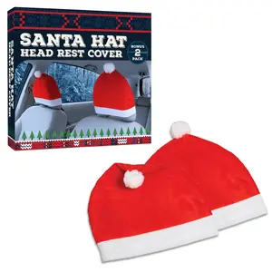 2 Pack Santa Hat Car Headrest Covers – Fun Christmas Car Decorations – Festive Holiday Auto Accessories for Cars, Trucks & SUVs