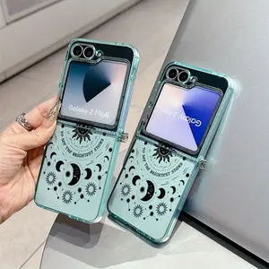 Cute Suns Moons Pattern Phone Case for Samsung Galaxy Zflip7 Zflip5 Zflip6, Anti-Drop Transparent Soft Back Cover