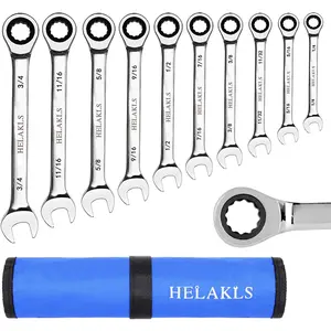 Pro-Grade 10-Piece SAE Ratchet Wrench Set 1/4-3/4 Inch Cr-V Steel Combination Box Open End with Portable Storage