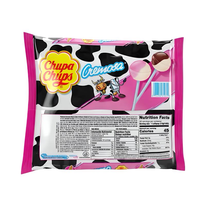 Chupa Chups Cremosa (Strawberry Cream/Chocolate Vanilla) Lollipops Assorted (40 Count) Mexican Candy, Creamy, Sweet Snack Bonbon, Dulces Mexicanos