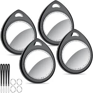 Air Tracker Tags-4 Pack, 5.3 Bluetooth Tracker Work with Apple Find My (iOS Only), 100dB Sound, Smart Tag with Keychain/Lanyard, Item Finder for Luggage/Key/Suitcase, Replaceable Battery, Black