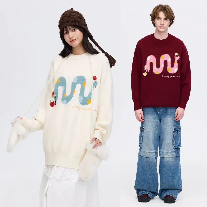 PSO Brand Snake Jacquard Sweater - Knitwear, Long Sleeve, Crewneck, Casual Style, Available in Multiple Colors