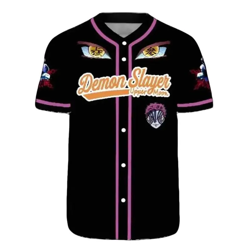 Unisex Demon Slayer Akaza Baseball Jersey - Anime Cosplay Shirt, Lightweight Breathable Sublimation Print Professional Sports Top