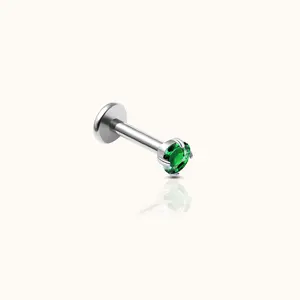 Classic Green CZ 2mm Threadless Labret Titanium Flat Back Earring