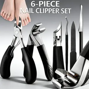 6PCS Podiatrist Grade Stainless Steel Toenail Clipper Set - Heavy Duty, Wide Jaw Opening, Sharp Curved Blade for Thick & Ingrown Nails, Daily Manicure Adults Nails Care Kit
