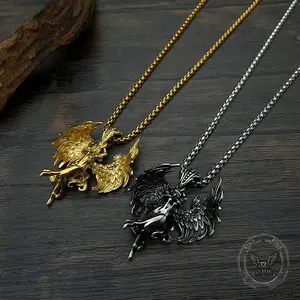 GTHIC Vintage Guardian Angel Wings Stainless Steel Pendant for Men and Women Fashion Jewelry Gift