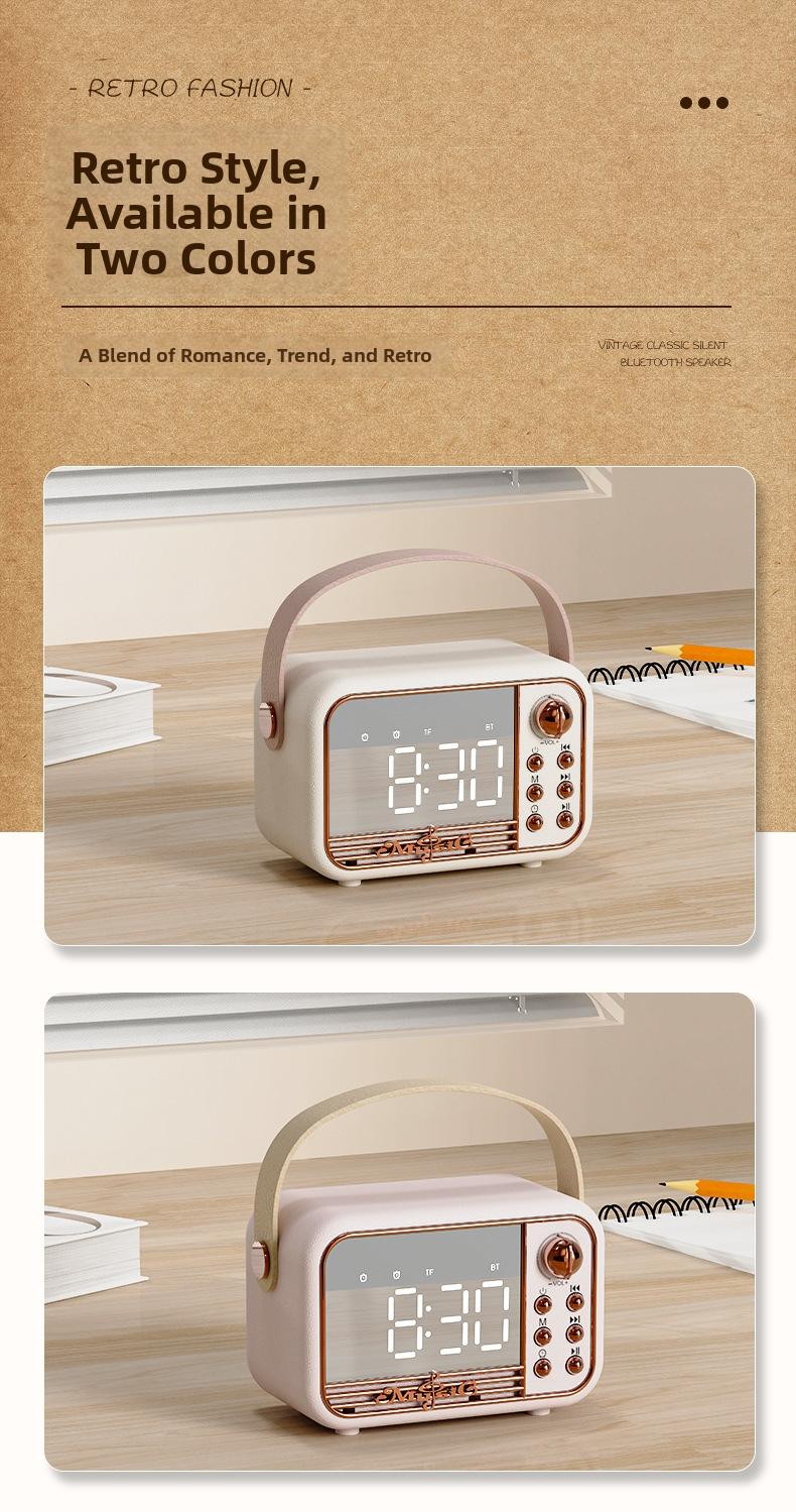Retro-style wireless Bluetooth-compatible speaker, multi-functional portable mini speaker, time display with alarm setting, home, office, outdoor travel music player, Mother's Day gift