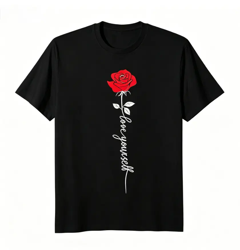 Women's 100% Pure Cotton Short-Sleeve T-Shirt - Vibrant Red Flower Print, Breathable, Moisture-Wicking, Soft, Neat Fit, Unisex Inspirational Casual Streetwear Top with White Ink Print, Quality Fabric