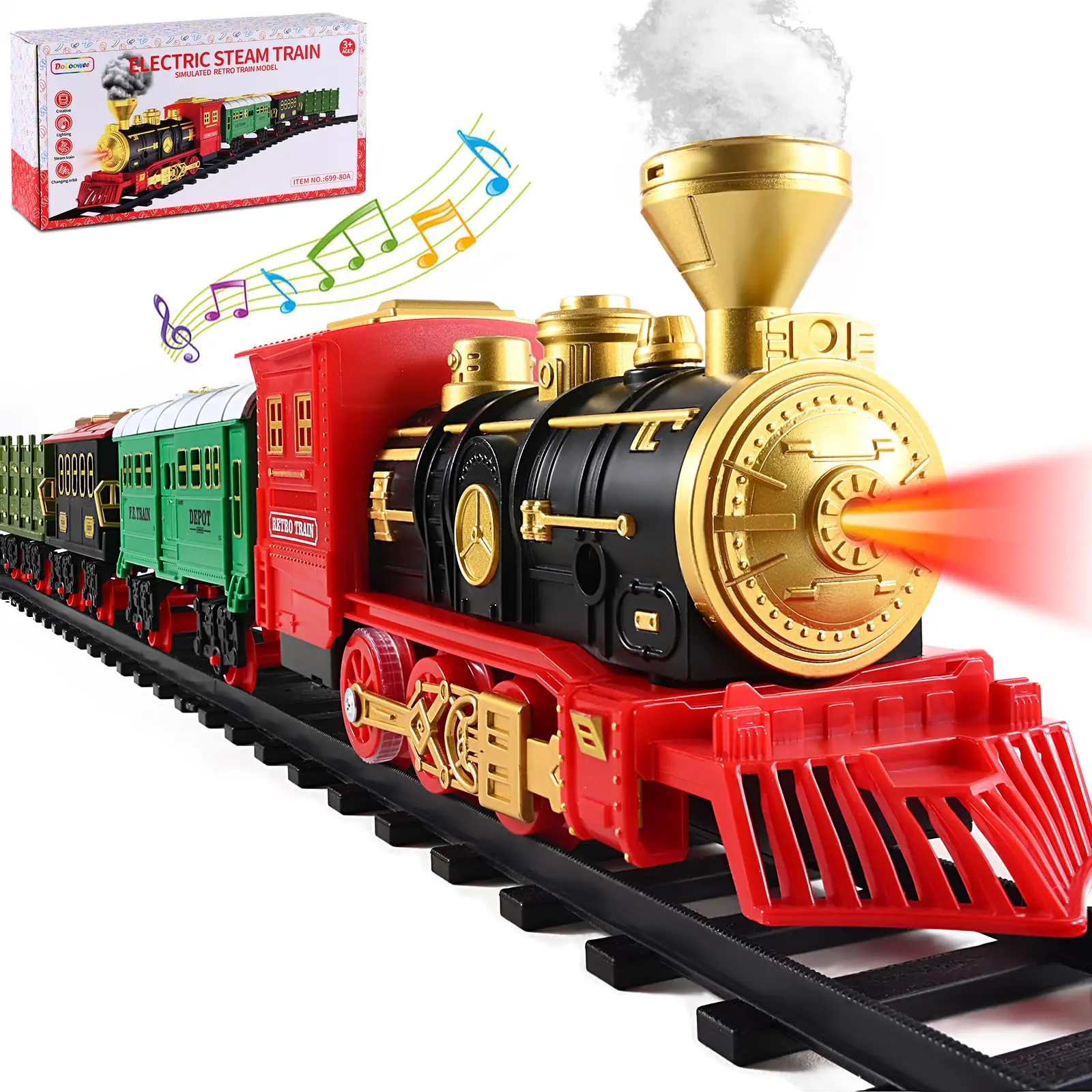 Alloy Metal Multi-Carriage Electric Model Train Toyset - Collectibles with Realistic Sounds, Lights, Smoke, Model Figure - Unisex Ideal Christmas or Birthday Gift for Hobby Enthusiasts