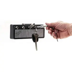 Guitar amp key holder,Rack - Includes 4 Guitar Plug Keychains Black/Silver,Cool Guitar Shaped Key Organizer – 1/4" Jack Plug Keychains + Mounting Kit – Perfect for Musicians & Fans
