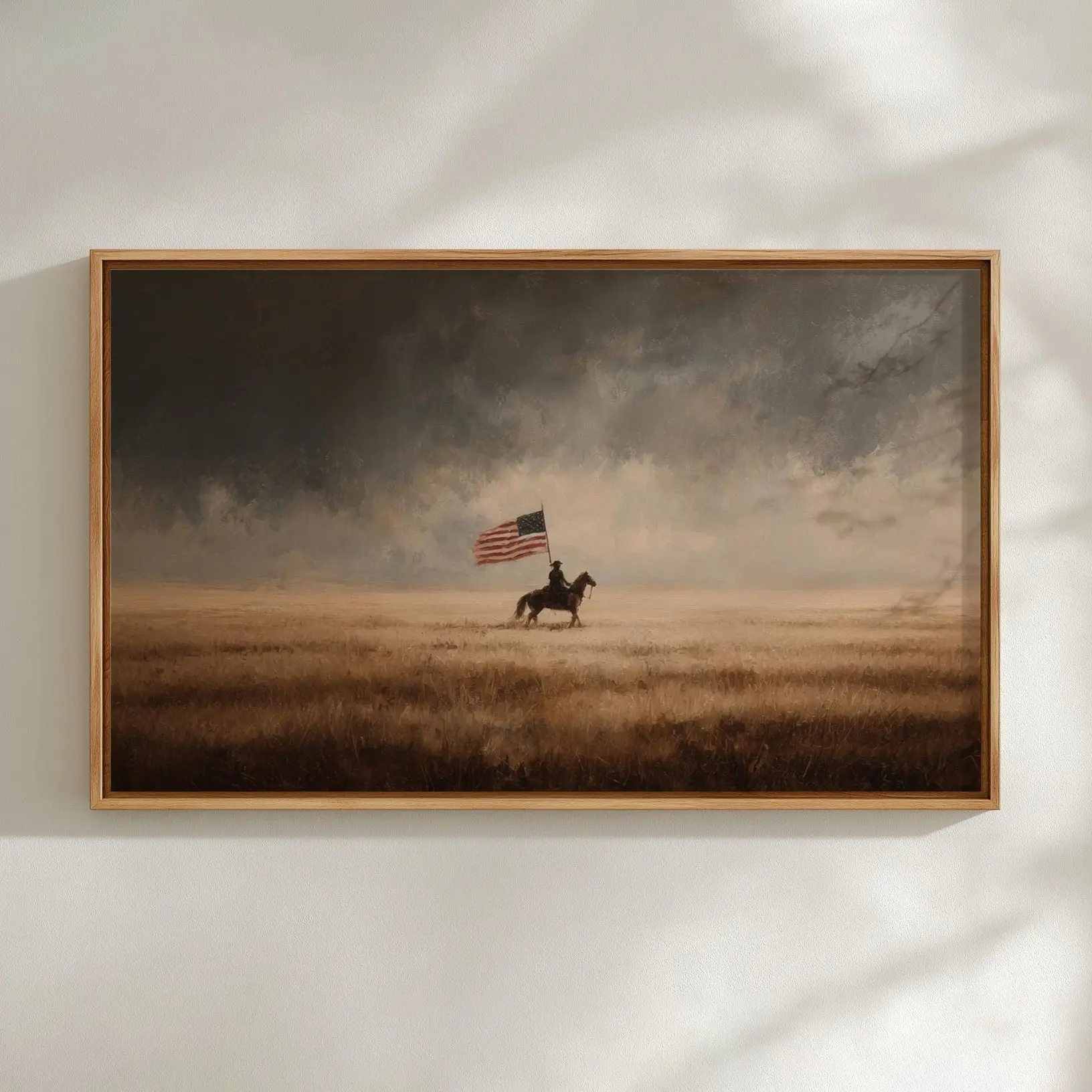 Landscape Patriotic Cowboy Wall Art [Unframed], American Flag Print, Western Country Decor, Rustic Patriotic Poster