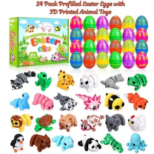 24 Pack Prefilled Easter Eggs with 3D Printed Animal Toys, Toddler Easter Basket Stuffers, Kids Easter Egg Fillers, Party Favors & Easter Gifts