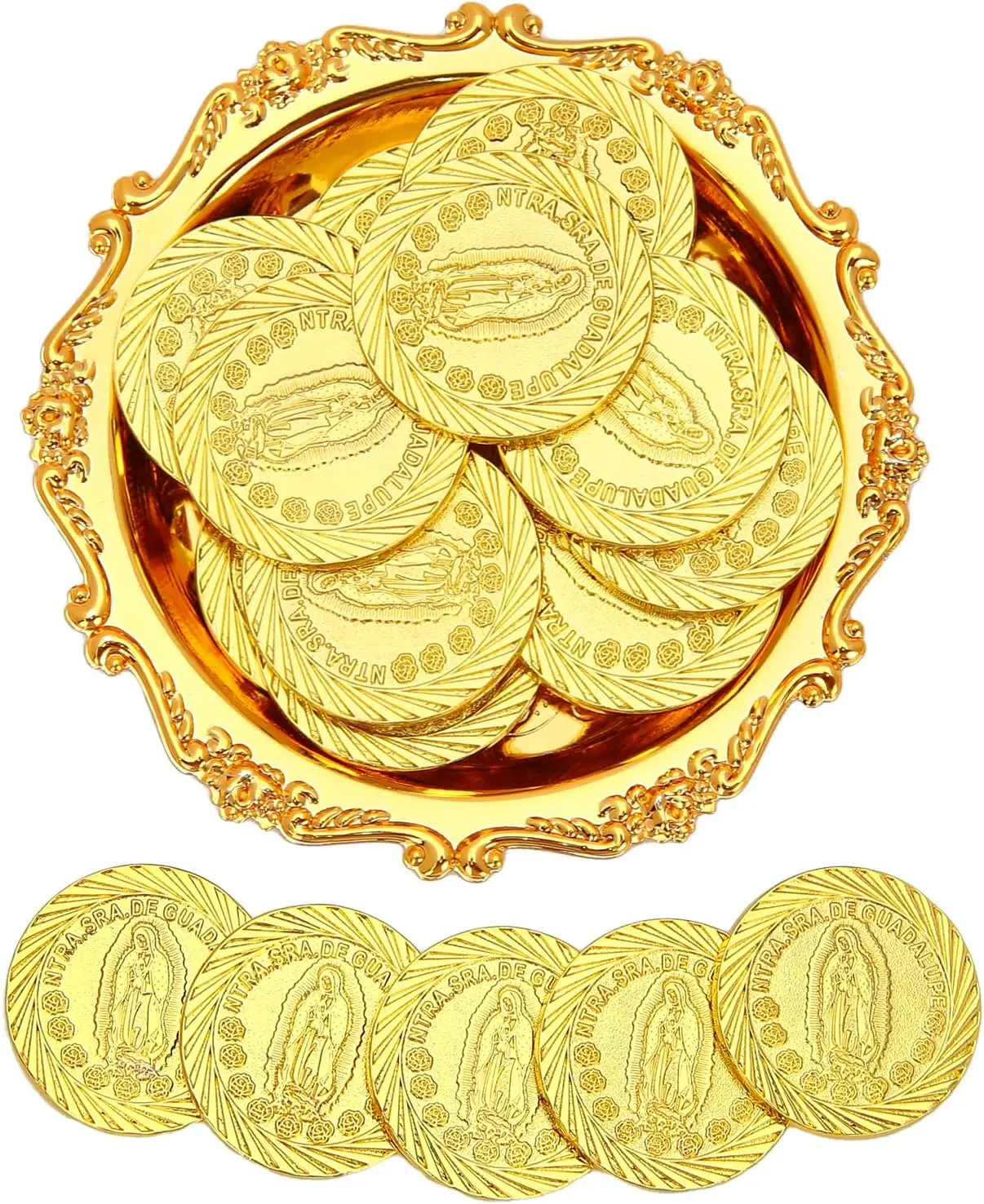 Mexican Arras Para Boda Catolica, Arras de Boda Cristiana, Virgen of Guadalupe , Wedding Accessories for Ceremony with Decoracion Tray -