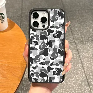 Magnetic Shockproof TPU Cellphone Case for iPhone 11/12/13/14/15/16/17 Pro Max, Aesthetic Monochrome Camo Magsafe-Ready Cover, Lightweight Ultra-Thin Waterproof Anti-Fall Handheld Device Accessory for Everyday Use