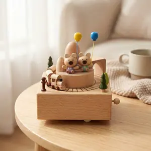Wooden Bear Rotating Music Box – Cute Handcrafted Gift for Kids & Home Decoration