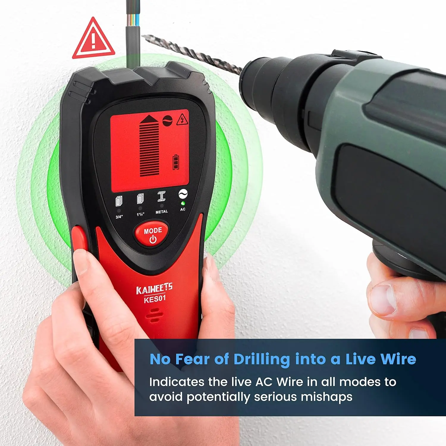 KAIWEETS Wall Scanner & Stud Finder, 4-in-1 Multifunctional Detector with LCD Display & Calibration Alarm, Detects Wood, Metal, and Live AC Wires, High Accuracy for Home Improvement