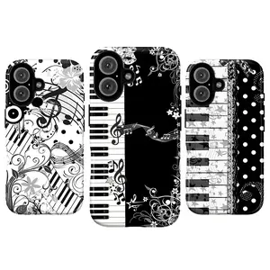 Elegant Piano Music Phone Case – Aesthetic Black and White Musical Note Cover with Keyboard, Clef & Floral Swirls for iPhone 17 16 15 14 13 12 11 Pro Max X XS & Samsung Galaxy S21–S26 Plus Ultra | Classic Musician Gift
