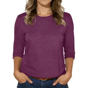 3/4 Sleeve Tops for Women Basic Crew Neck Fall Blouses Casual Fit T Shirts