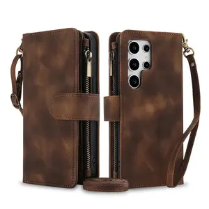 Wallet Design Phone Case with Zipper Card Holder, Shockproof Phone Protective Cover, Phone Accessories Compatible with Samsung Galaxy S25 Ultra S25 Edge S24 Ultra, Casing