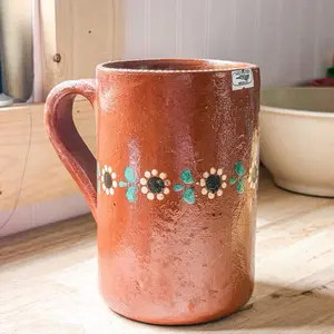 Handmade Mexican Tarro Mug – Inspired Tall Ceramic Mug, Rustic Barro Clay Beer Stein, Father’s Day Gift Reusable Drinkware Cup Washable